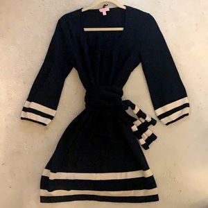 Lilly Pulitzer sweater dress with rugby stripe detail